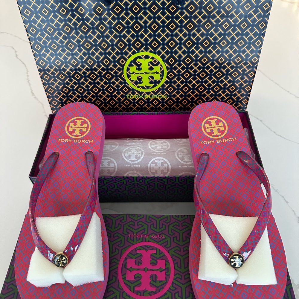 Tory Burch Red and Pink Flip Flops